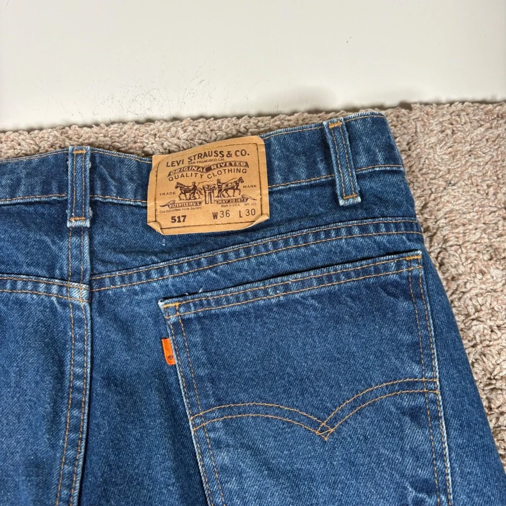 Vintage Levis 517 Orange Tab Jeans Mens 36x30 Medium Wash Bootcut Made in‎ USA